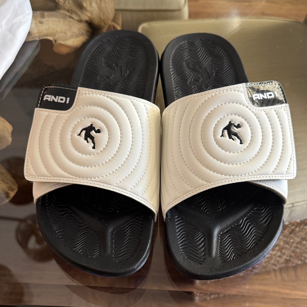 AND1 Black and White Slide Sandals size 13